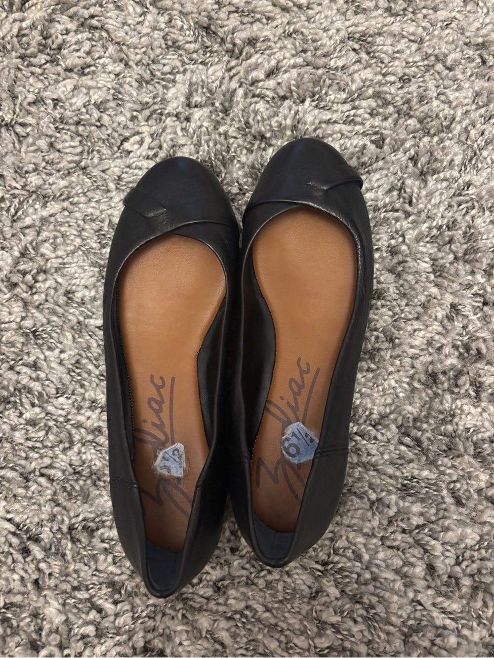 Zodiac Black Leather Ballet Flats with Tan Insole